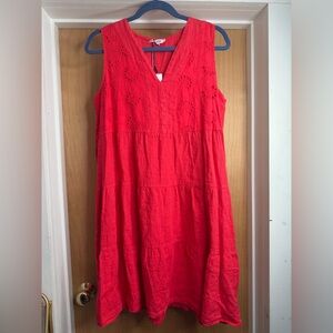 NWT! Rosemarine Women’s Red Tiered Sleeveless V-Neck Linen Dress. Size: Medium